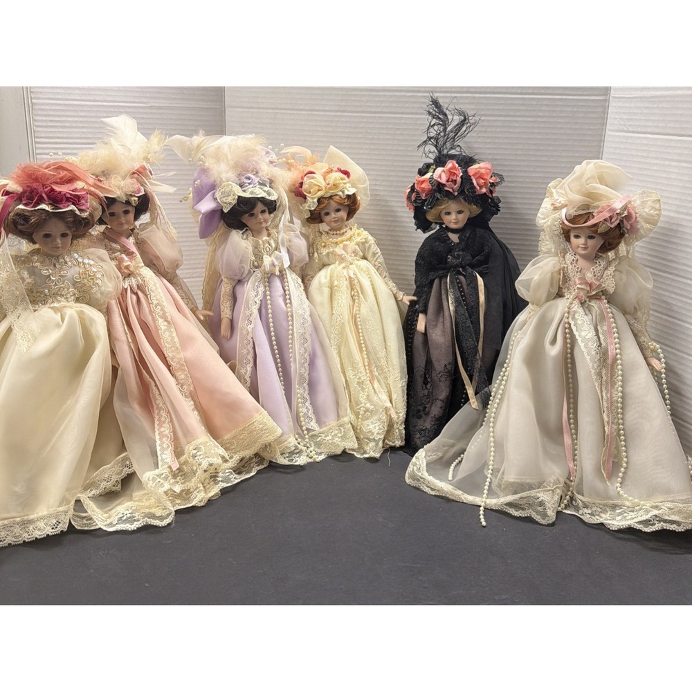 6-SPRINGTIME VICTORIAN LADIES 11" PORCELAIN DOLLS COLLECTION ARTIST ELSIE MASSEY